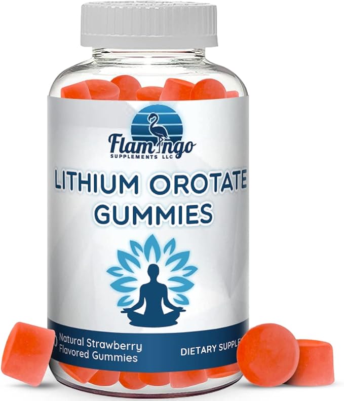 Lithium Orotate Gummies 5mg per Serving - Third Party Tested, Plant Based. Alterative to Lithium Drops or Pills. Trace Mineral for Mood Support- Strawberry Flavored Lithium Supplements- 60 Count