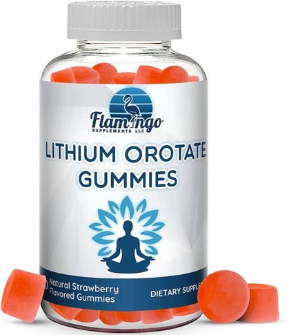 Lithium Orotate Gummies 5mg per Serving - Third Party Tested, Plant Based. Alterative to Lithium Drops or Pills. Trace Mineral for Mood Support- Strawberry Flavored Lithium Supplements- 60 Count