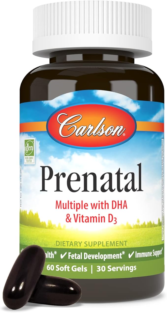 Carlson - Prenatal, Multiple with DHA & Vitamin D3, Pregnancy Health, Fetal Development & Immune Support, 60 Softgels