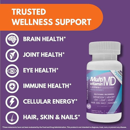 ScimeraMD® MultivitaminMD Full-Spectrum Supplement Capsule with Minerals, Antioxidants, and Superfood Combination for Metabolism, Joint Support, Hair, Skin, and Nails, 60 CT