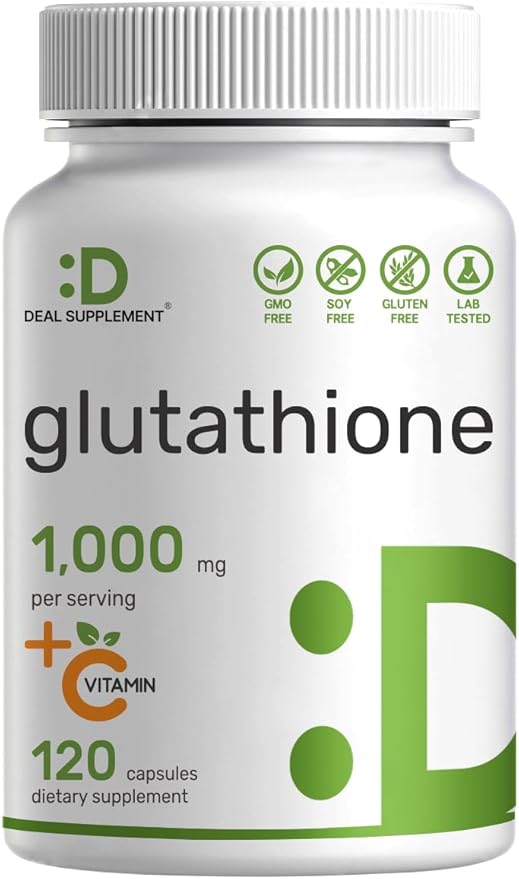 Glutathione Supplement 1,000mg Per Serving, 98% Purity | Plus Vitamin C 500mg, Active Reduced Form (GSH) | Intracellular Antioxidant – Supports Detoxification & Immune Health