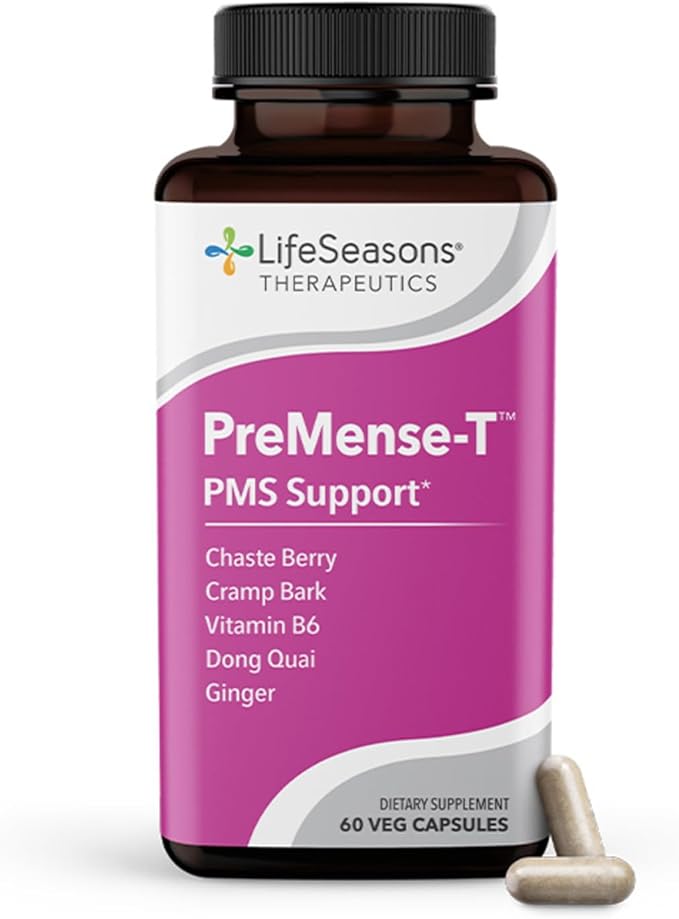 PreMense-T - PMS Relief Supplement - Ginger, Cramp Bark, Black Cohosh, Dong Quai, Chasteberry & Vitamin B6 - Supports Hormonal Imbalance, Bloating, Cramping & Breast Tenderness - 60 Capsules