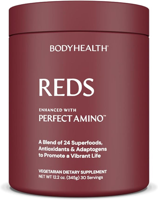 BodyHealth Perfect Reds (30 SVG) Superfood Berry Powder Antioxidant Drink, Fruit Powder Mix for Smoothies with Fruit, Vegetables, Superfoods, Phytonutrients, Fiber, and PerfectAmino Protein