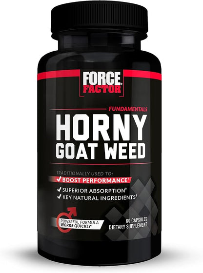 Force Factor Horny Goat Weed for Men, Natural Male Drive and Vitality Supplement with Natural Ingredients for Superior Absorption, Fundamental Series, 750mg, 60 Capsules