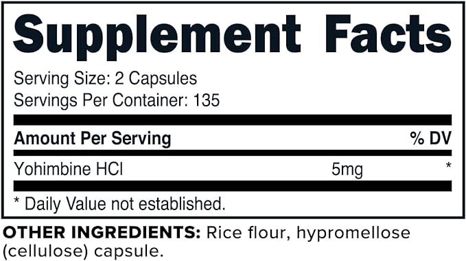 PrimaForce Yohimbine HCl 2.5mg, 270 Capsules - Premium Supplement, Boosts Performance, Zero Fillers, Non-GMO and Gluten Free