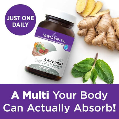 New Chapter Men's Multivitamin, Every Man's One Daily 40+, Fermented with Probiotics + Saw Palmetto + B Vitamins + Vitamin D3 + Organic Non-GMO Ingredients - 24 Count