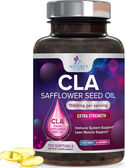 CLA Supplement, Conjugated Linoleic Acid 1560mg - Extra Strength CLA Supplement Pills - Support Body Composition, Lean Muscle Tone, & Energy - Safflower Capsules, Gluten Free, Non-GMO - 120 Softgels