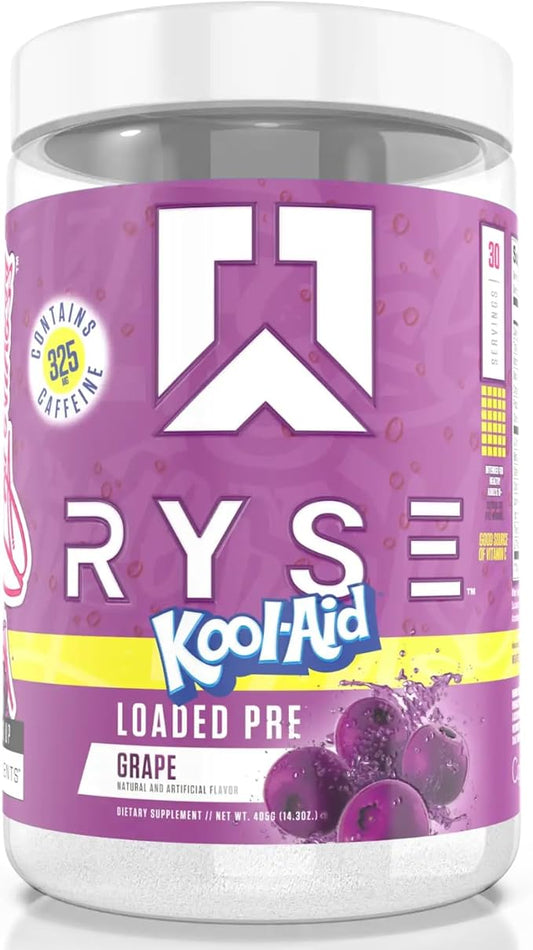 Ryse Loaded Pre Workout Powder Supplement for Men & Women | Pumps, Energy, Focus | Beta Alanine + Citrulline | 390mg Caffeine | 30 Servings (Kool Aid Grape)