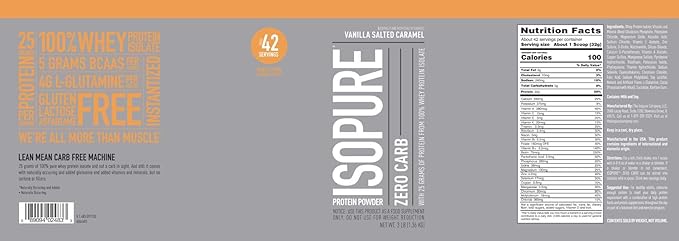 Isopure Protein Powder, Zero Carb Whey Isolate with Vitamin C & Zinc for Immune Support, 25g Protein, Keto Friendly, Vanilla Salted Caramel, 42 Servings, 3 Pounds (Packaging May Vary)