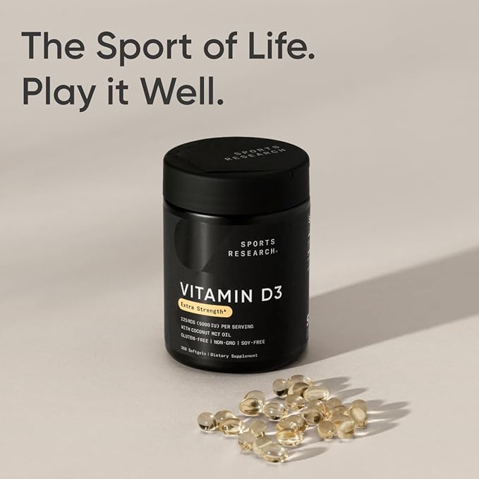 Sports Research Vitamin D3 5000 IU with Coconut MCT Oil - High Potency Vitamin D Supplement for Immune & Bone Support - Non-GMO Verified, Gluten & Soy Free – 125mcg, 360 Liquid Softgels