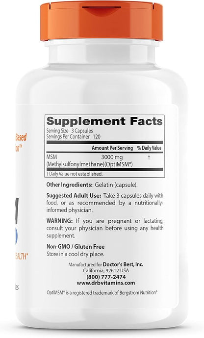 Doctor's Best MSM with OptiMSM, Joint Support, Immune System, Antioxidant and Protein-Building Role, Non-GMO, Gluten Free, 1000 mg, 360 Capsules