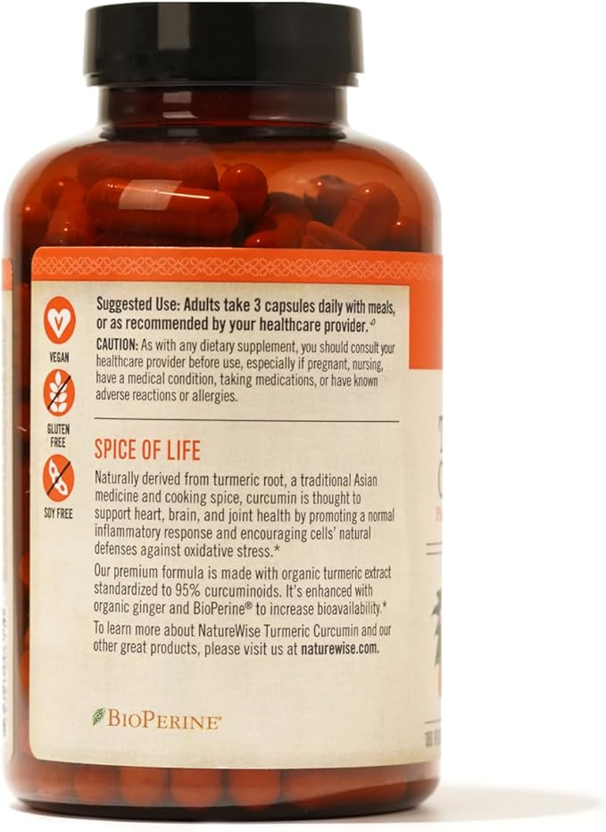NatureWise Curcumin Turmeric 2250mg | 95% Curcuminoids & BioPerine Black Pepper Extract | Advanced Absorption for Joint Support [2 Month Supply - 180 Count]