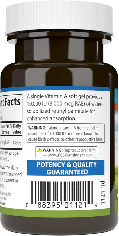 Carlson - Vitamin A Solubilized, 10000 IU (3000 mcg RAE), Water Soluble, Vision Health, 100 Softgels