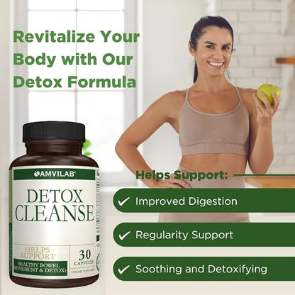 Detox Cleanse - Colon Detox - Supports Healthy Bowel Movement & Detox - Gut & Colon Detox Cleanse - Natural Laxative for Constipation - Reduce Bloating - Dietary Supplement - 30 Capsules