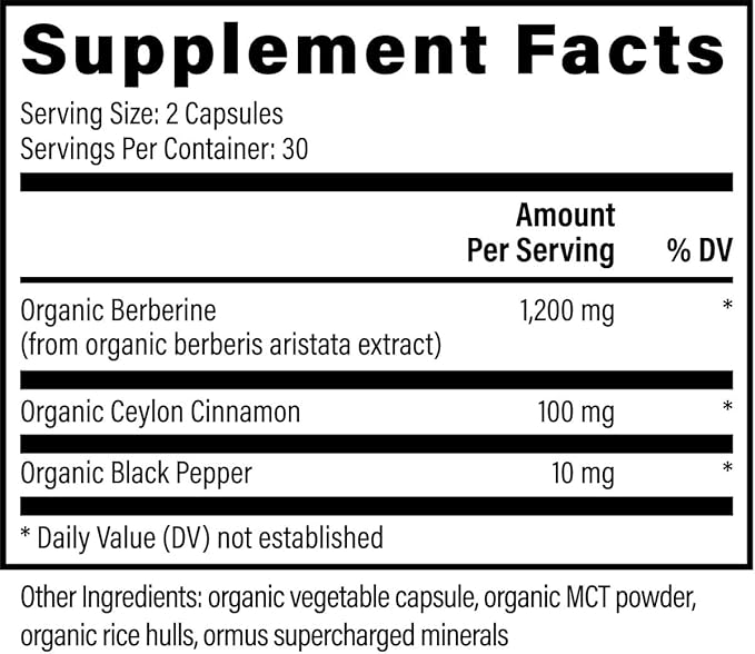 Global Healing Organic Berberine (Berberina) with Ceylon Cinnamon & Black Pepper, 1200 mg- Extra Strength Berberine Supplement & Complex for Weight Loss (60 Capsules)