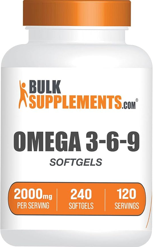 BulkSupplements.com Omega 3-6-9 Softgels - Triple Omega Supplement, with Omega 6 & 9, with Fish Oil Omega 3-2 Softgels per Serving, 120-Day Supply, 240 Softgels (Pack of 1)