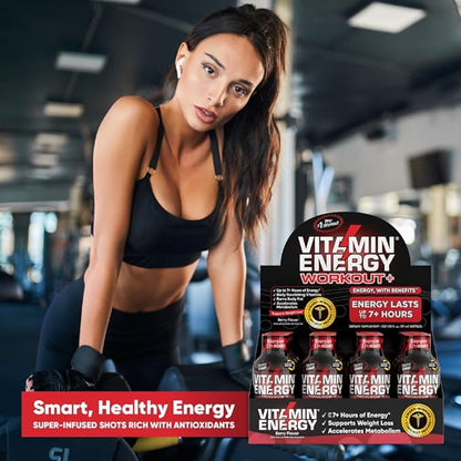 Pre Workout Vitamin Energy Drink - Keto Friendly Sugar Free Shots | Natural Clean Green Tea Caffeine with Proprietary Endurance Blend | Energize up to 7+ Hours - Berry - 1.93 Fl Oz (Pack of 24)