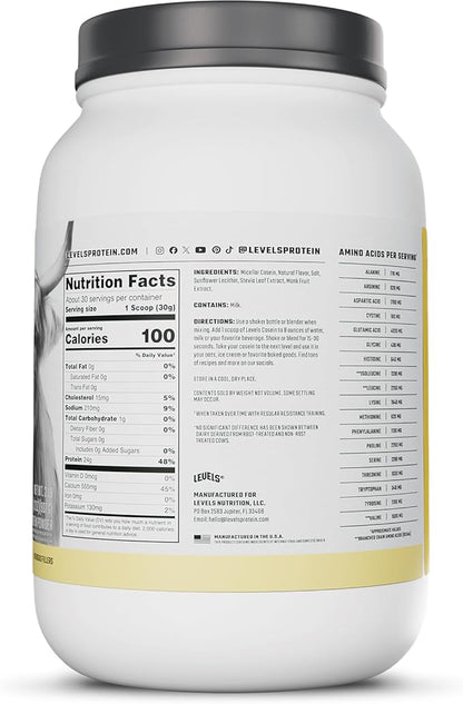 Levels 100% Micellar Casein Protein, Hormone Free, Vanilla Bean, 2LB
