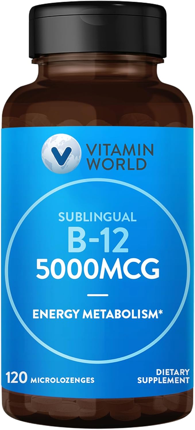 Vitamin World Vitamin B-12 5000 mcg. Sublingual 120 Microlozenges, Supports Energy Metabolism, Supports Heart Health