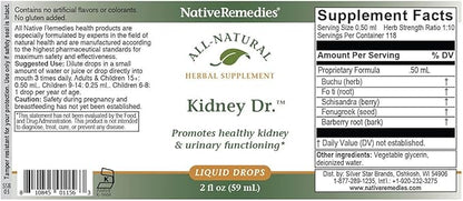 Native Remedies Kidney Dr. - All Natural Herbal Supplement for Kidney and Urinary System Health - 59 mL