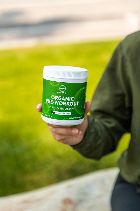 MRM Nutrition Organic Pre-Workout Powder | Black Cherry Flavored | Superfoods + 150mg Natural Caffeine + adaptogens | Clean Energy + Focus| Healthy Blood Flow | Vegan + Non-GMO | 20 Servings
