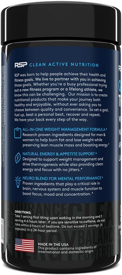 RSP Nutrition QuadraLean Thermogenic Fat Burner for Men & Women, Weight Loss Supplement, Crash-Free Energy, Metabolism Booster & Appetite Suppressant, Diet Pills, 60 Serv (Packaging May Vary)