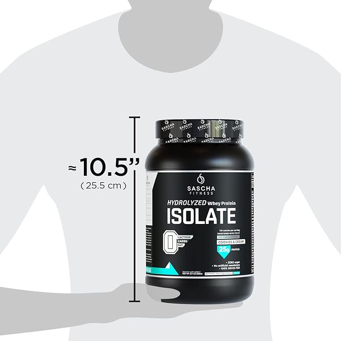 SASCHA FITNESS Hydrolyzed Whey Protein Isolate,100% Grass-Fed (2 Pounds, Cookies & Cream)