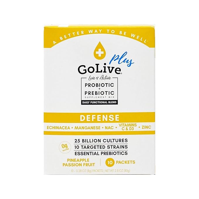 GoLive Immune Defense Sugar-Free Synbiotic (Probiotics + Prebiotics); +25 Billion CFUs; 10 Clinical Strains. Formulated and Recommended by Doctors and Dietitians for Digestion, Metabolism, Immunity.
