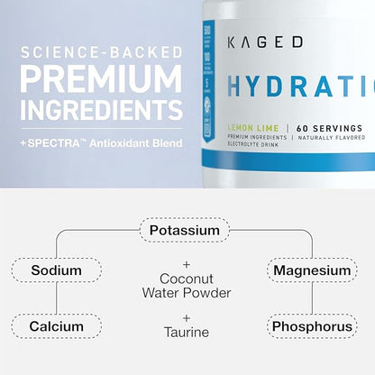 Kaged Electrolyte Hydration Powder | Lemon Lime | Sports Drink for Men and Women | Pre, Post, Intra Workout Supplement | 60 Servings