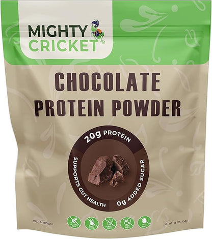 Mighty Cricket Protein Powder. 20g Clean Prebiotic Cricket Protein. No Sugar, Low Carbs, Gluten & Dairy Free. Keto & Paleo, 100% Natural Ingredients. Chocolate, 1 lb (Pack of 1)