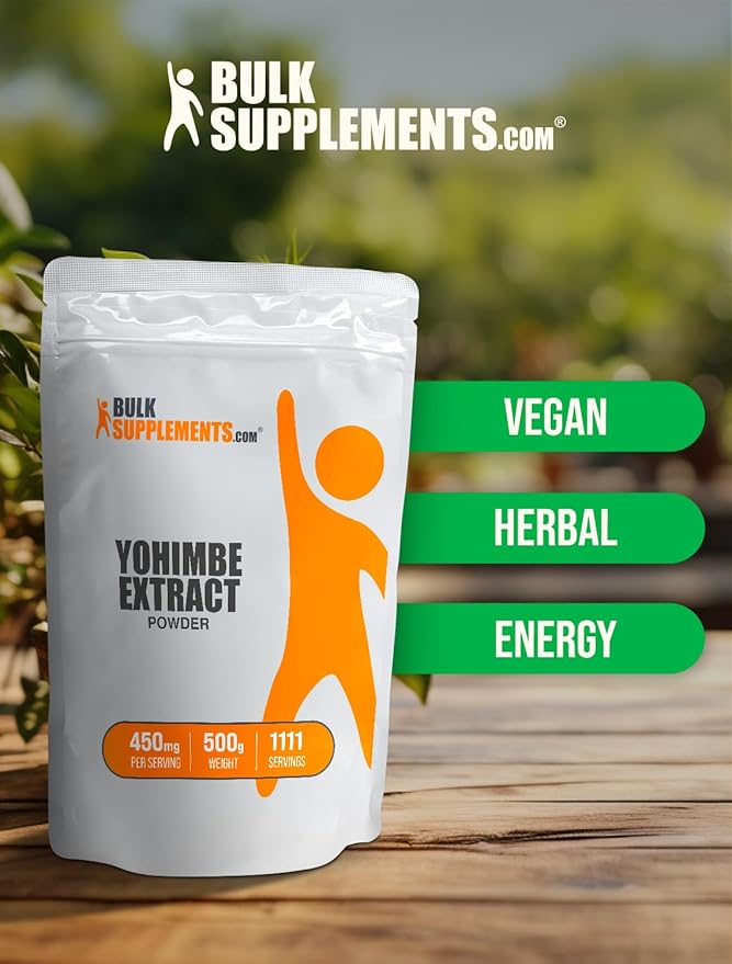 BulkSupplements.com Yohimbe Extract Powder - Yohimbe Bark Extract, Yohimbe Supplements, Yohimbe Bark Powder - Herbal Supplement, Gluten Free, 450mg per Serving, 500g (1.1 lbs) (Pack of 1)