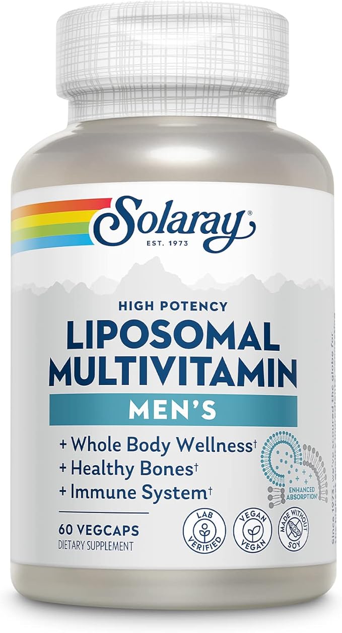 SOLARAY Liposomal Multivitamin for Men, Enhanced Absorption Immune, Energy & Bone Support, Mens Daily Multi Vitamin, BCAA’s, Vitamin D3, C, B12, Zinc, Vegan, Soy Free, 30 Servings, 60 VegCaps