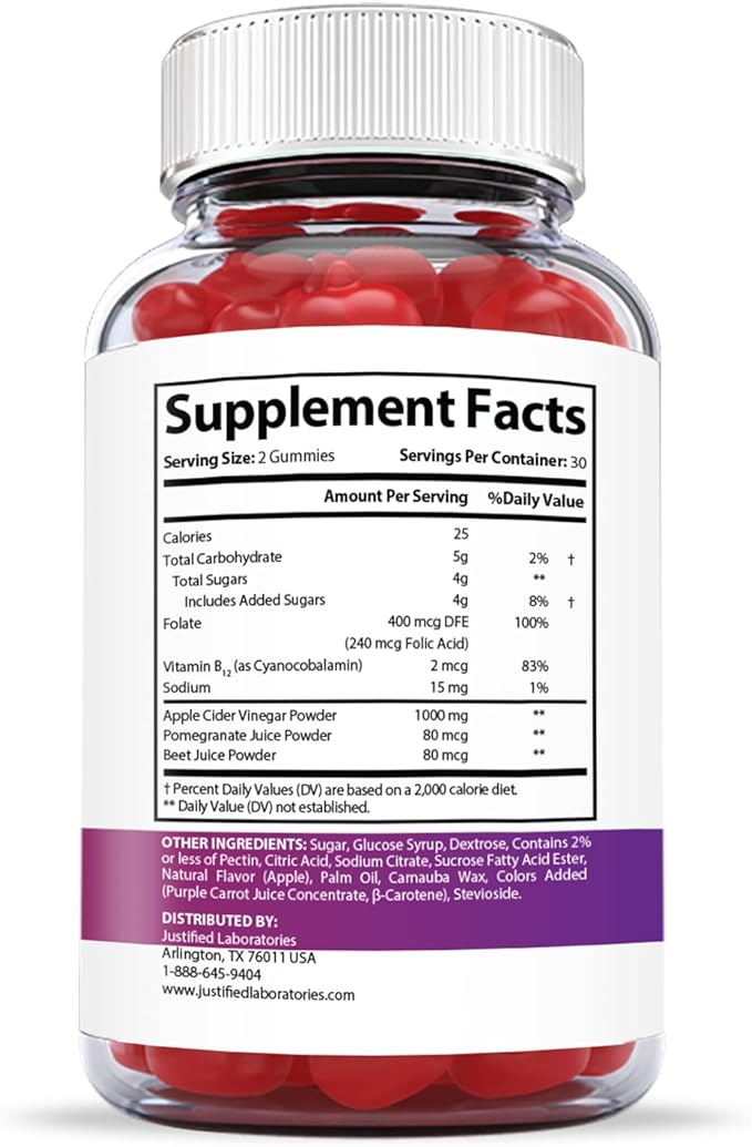 Justified Laboratories (2 Pack) Xtreme Fit Keto ACV Gummies 1000MG Vegan Non GMO with Pomegranate Juice Beet Root B12 120 Gummys
