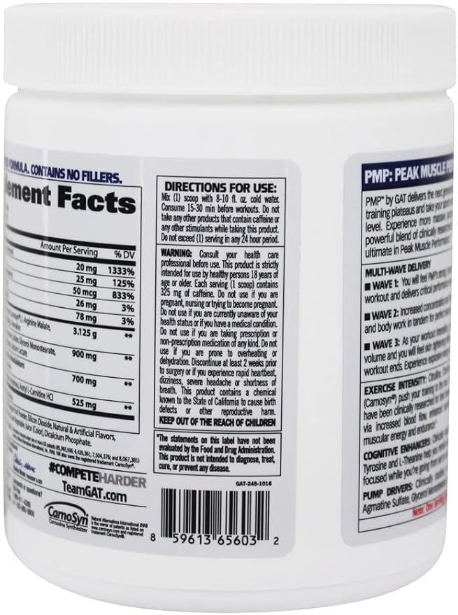 GAT SPORT PMP (Peak Muscle Performance), Pre-Workout, 30 Servings (Raspberry Lemonade)