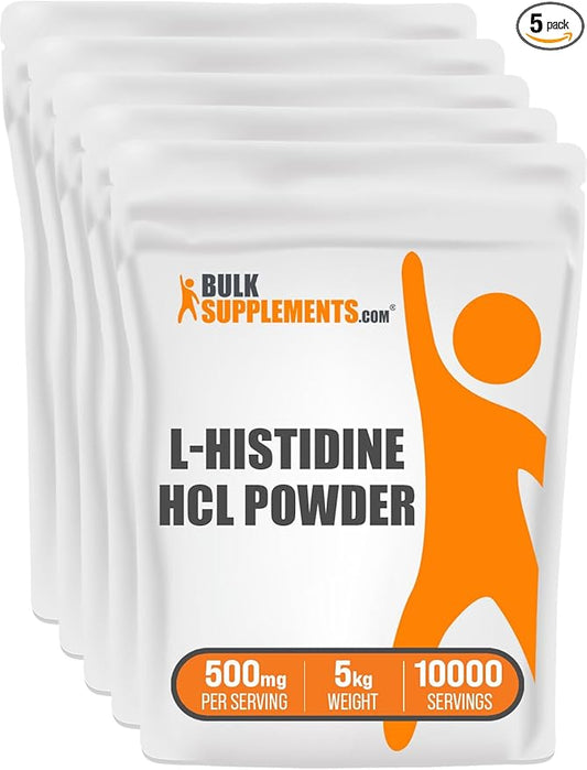 BulkSupplements.com L-Histidine HCl Powder - L-Histidine Supplement, Histidine 500mg - Essential Amino Acid, Gluten Free, 500mg per Serving, 5kg (11 lbs) (Pack of 5)