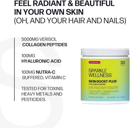 Sparkle Wellness Skin Boost Plus (Mixed Berry) [30-Serves] | Collagen Powder Supplement with VERISOL Bioactive Hydrolyzed Collagen Peptides, Vitamin C & Hyaluronic Acid to Improve Skin Elasticity
