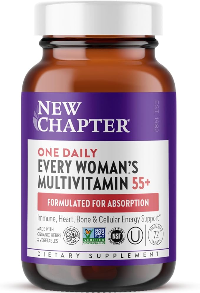 New Chapter Women's Multivitamin 50 Plus for Cellular Energy, Heart & Immune Support with 20+ Nutrients + Astaxanthin - Every Woman's One Daily 55+, Gentle on The Stomach, 72 Count