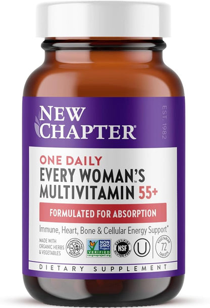 New Chapter Women's Multivitamin 50 Plus for Cellular Energy, Heart & Immune Support with 20+ Nutrients + Astaxanthin - Every Woman's One Daily 55+, Gentle on The Stomach, 72 Count