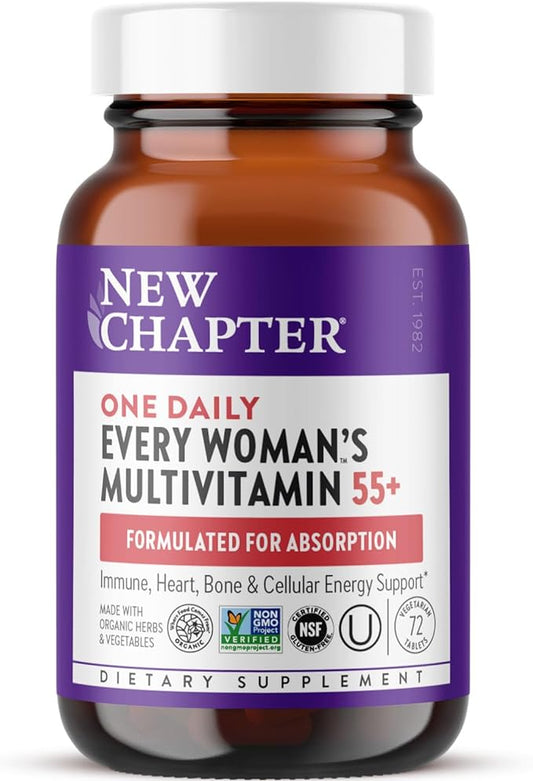 New Chapter Women's Multivitamin 50 Plus for Cellular Energy, Heart & Immune Support with 20+ Nutrients + Astaxanthin - Every Woman's One Daily 55+, Gentle on The Stomach, 72 Count