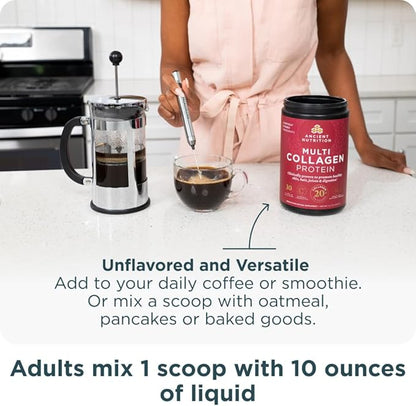 Ancient Nutrition Collagen Powder Protein with Probiotics, Multi Collagen Protein with Vitamin C, Hydrolyzed Collagen Peptides Supports Skin and Nails, Gut Health (40 Servings, Unflavored)