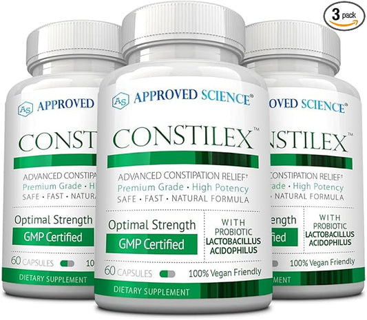 Approved Science Constilex - Rapid Constipation Relief & Support from Future Episodes - Promotes Healthy Levels of Bacteria and Strengthens Intestinal Flora - 3 Bottles