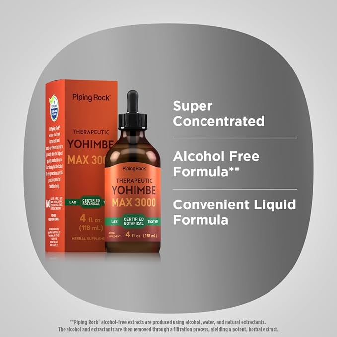 Piping Rock Yohimbe Bark Extract Liquid | 4 Fl Oz | Supplement for Men & Women | Alcohol Free Herbal Drops | Vegetarian, Non-GMO, Gluten Free