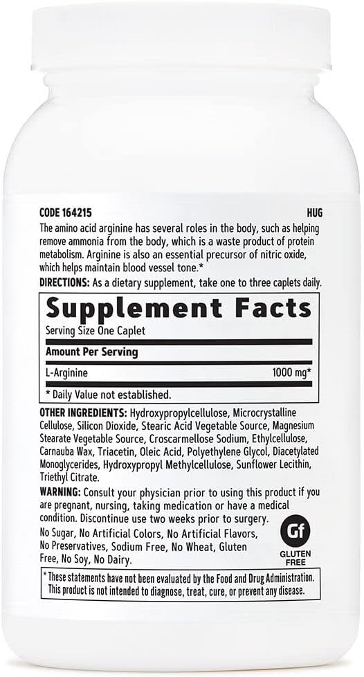 GNC L-Arginine 1000mg, 90 Caplets, Increases Nitric Oxide Production