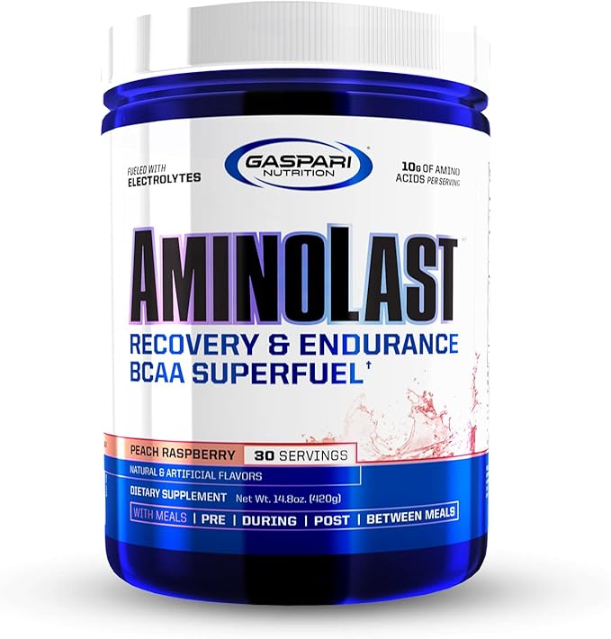 Gaspari Nutrition: AminoLast, Muscle Recovery and Endurance BCAA Fuel, Enhances Recovery & Replenishes Electrolytes, 30 Servings (Peach Raspberry)