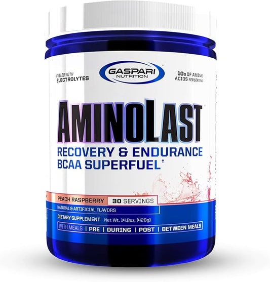 Gaspari Nutrition: AminoLast, Muscle Recovery and Endurance BCAA Fuel, Enhances Recovery & Replenishes Electrolytes, 30 Servings (Peach Raspberry)
