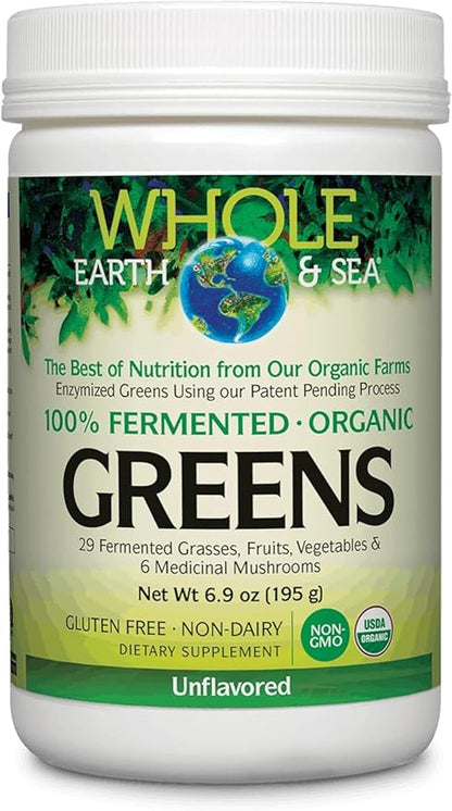 Natural Factors Whole Earth & Sea, Organic Fermented Greens, Vegan Whole Food Supplement, Unflavored, 6.9 Oz