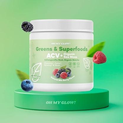Super Greens Powder - ACV, Organic Sea Moss, Ashwagandha Root, Organic Matcha - Digestion*, Detox*, Bloating*, & More, Berry