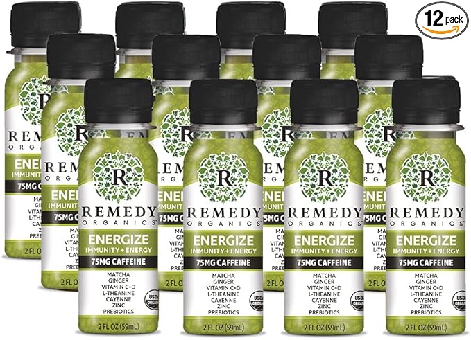 Remedy Organics Immunity Plus Shot, Energize Me | Boost Energy, Brain Function, Detoxification, and Metabolism | Brain Juice | Certified-Organic Ingredients 12 Packs