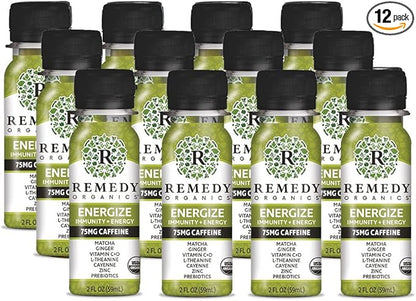 Remedy Organics Immunity Plus Shot, Energize Me | Boost Energy, Brain Function, Detoxification, and Metabolism | Brain Juice | Certified-Organic Ingredients 12 Packs