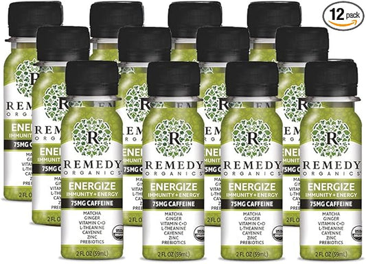 Remedy Organics Immunity Plus Shot, Energize Me | Boost Energy, Brain Function, Detoxification, and Metabolism | Brain Juice | Certified-Organic Ingredients 12 Packs